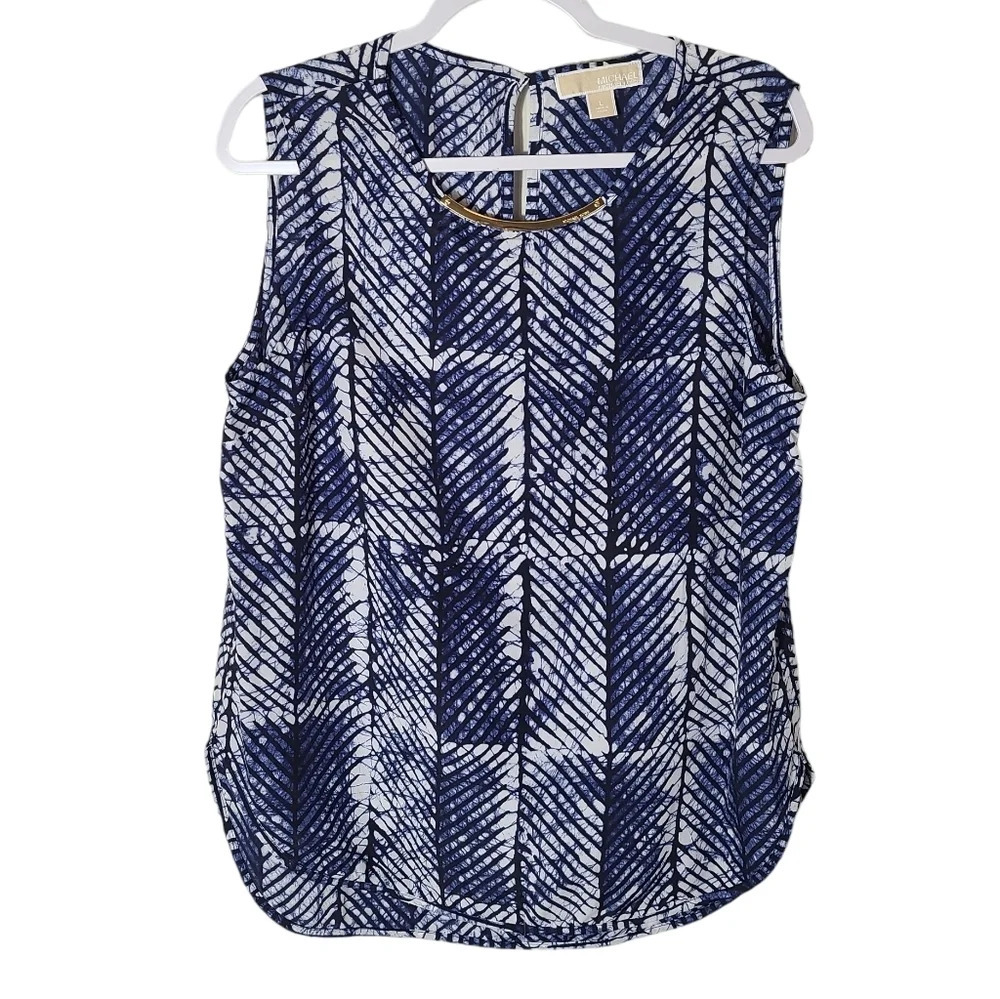 Michael Kors blue patterned lightweight sleeveless blouse top Women's size Large